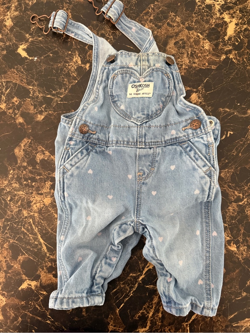 OshKosh B'gosh Light Blue Denim Overalls with Pink Heart Print